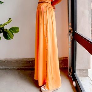 Sunny Moments Orange Side Button Wide-Leg Pants